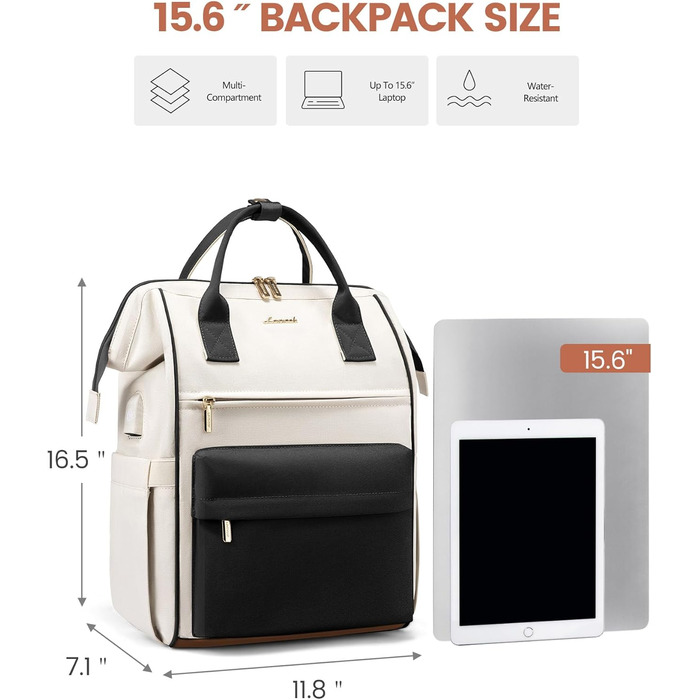 Сумка-рюкзак LOVEVOOK для жінок, для ноутбука, подорожей, роботи, школи, університету. Містка, водонепроникна, елегантна, бежева (15,6 дюймів)