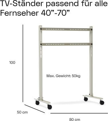 Підставка для телевізора на колесах, 40-70 дюймів, сіра | Мобільна підставка для ТВ | Rollin'