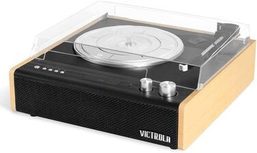 Вініловий програвач Victrola з Bluetooth 5.1, вбудованими динаміками, технологією Vinyl-Stream, ретро-дизайном, трьома швидкостями та головкою Audio Technica AT-3600LA, бамбук