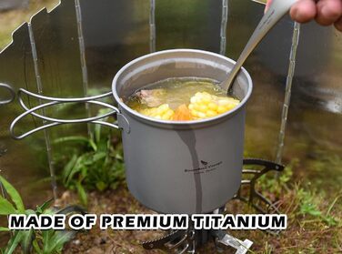 Набір кухонного посуду iBasingo для кемпінгу: титановий посуд з відкидним ручками, 1500 мл каструля та 500 мл сковорода, ідеальний для туризму та пікніків