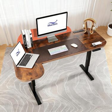 Електричний кутовий стіл з регулюванням висоти 150 см, L-подібний, з 4 пам'яттю, спліт-плита, для дому та офісу (150x68 см, коричнево-помаранчевий)