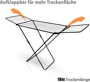 Сушильна стійка BigDean Чорний, складний, 18м, стабільний, легкий, Зроблено в Європі