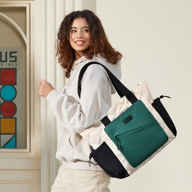 Сумка-шопер LOVEVOOK для жінок: велика, легка, для ноутбука 15,6/17,3 дюймів, робоча/університетська сумка, для роботи, навчання, подорожей (Y-teal Beige)