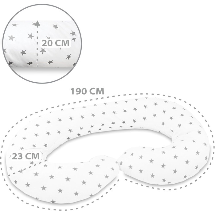 Подушка для вагітних та годування XXL C-Shape 190 см, білі/сірі зірки