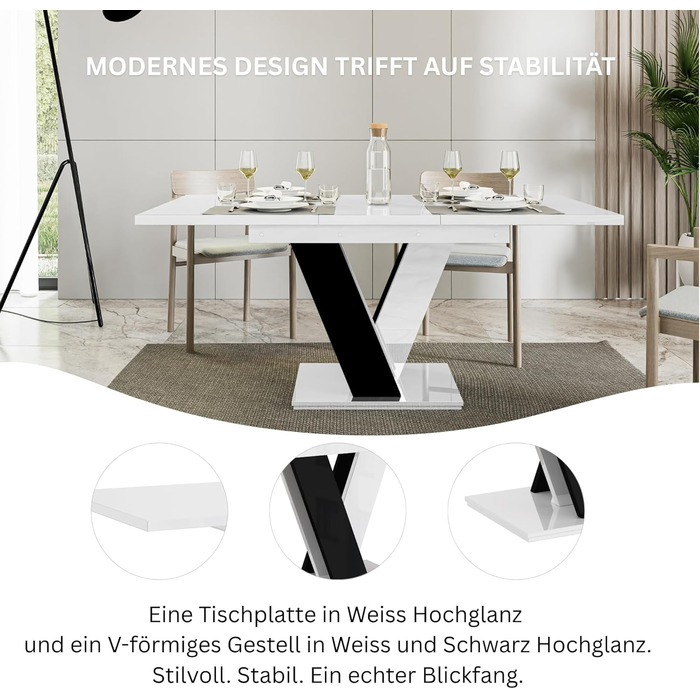 Розсувний кухонний стіл PROROOM FURNITURE Malvi – чорний, 120-160 см, для 4-6 осіб | Сучасний дизайн | Легка збірка | Для їдальні та кухні