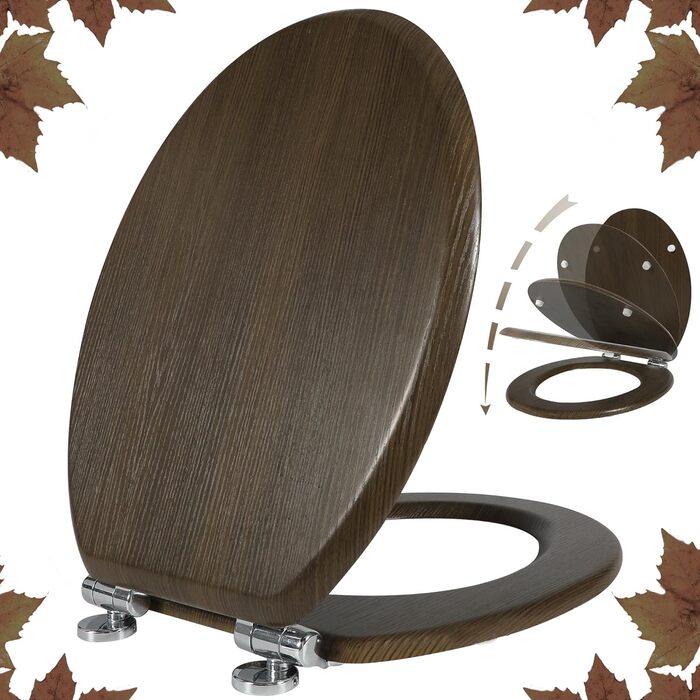 Сидіння для унітазу Angel Shield дерев'яне, з механізмом плавного закриття, зі швидким зняттям, регульовані петлі, 45 x 37 x 5,2 см (Soft Close, Aoki Brown)