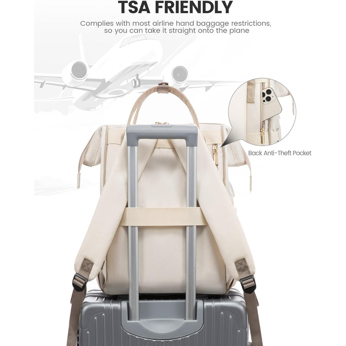 Сумка-рюкзак LOVEVOOK для жінок, 15.6 дюймів, для ноутбука, подорожей, роботи, школи, універу, офісу, водонепроникна, елегантна, бежева