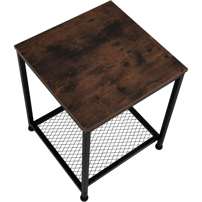 Журнальний столик tectake з дерева та металу, промисловий дизайн, журнальний столик з двома ярусами, 45,5 x 45,5 x 55,5 см, для спальні вітальні, чорний металевий каркас (індустріальний темно-коричневий)