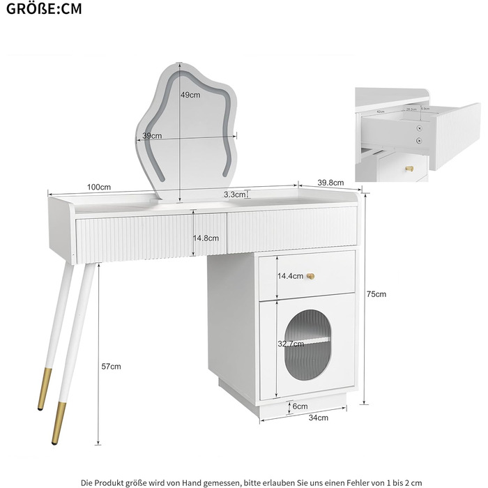 Сучасний туалетний столик ModernLuxe з дзеркалом та 5 висувними ящиками (100x76x40 см)