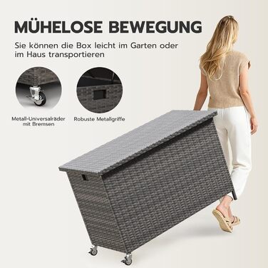Водонепроникний садовий ящик Amopatio Gartenbox 480л з поліротангу, металевий ящик для подушок на колесах з газліфтом для саду та балкону, сірий