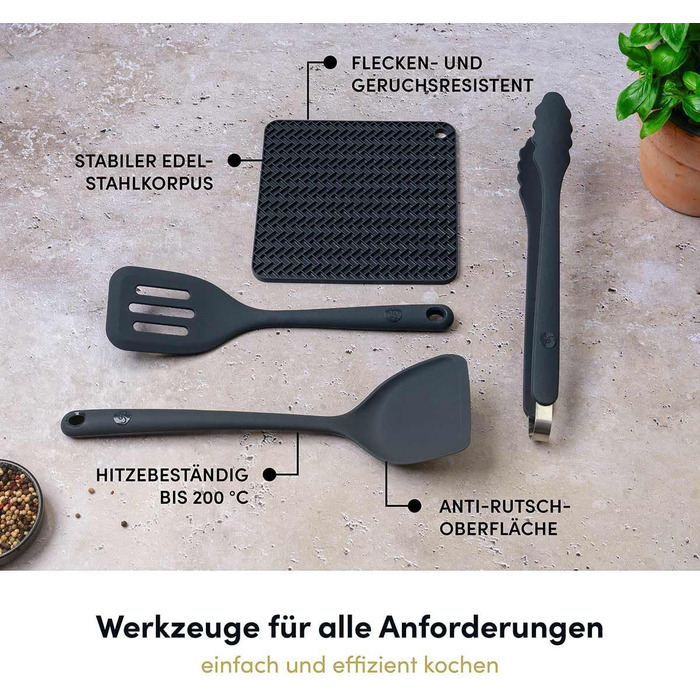 Набір кухонних аксесуарів Hoffmann Küchenhelfer-Set, 10 предметів, сірий, силікон, нержавіюча сталь, антипригарне покриття