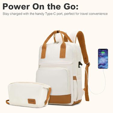 Набір валіз KONO: 3-в-1 (рюкзак, валіза на колесах, косметичка) з ABS+PC, TSA-замок, 4 колеса (кремовий/коричневий)