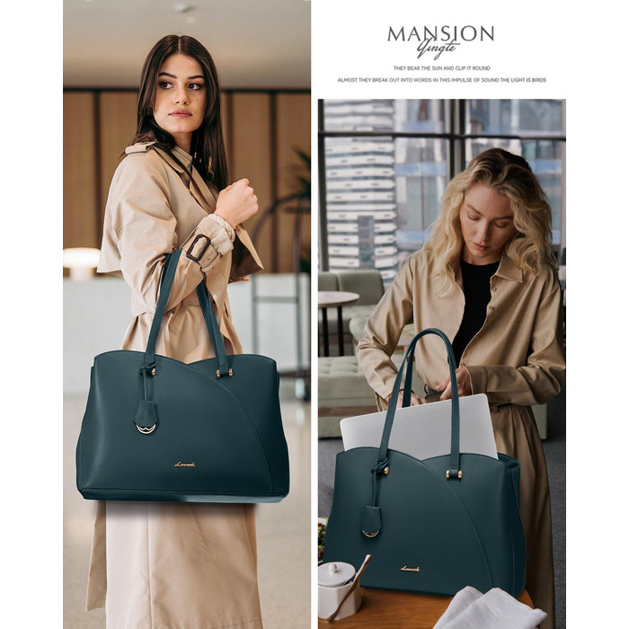 LOVEVOOK Сумка для жінок велика, шопер для ноутбука, сумка для роботи, офісна сумка, з PU шкіри, на плечі, для навчання, тоут-сумка для роботи, бізнесу, університету (15,6 дюймів, темно-зелений)