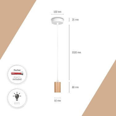 Стельовий світильник Paco Home Підвісний світильник Сумісний з абажуром Підвісна лампа E27 Текстильний кабель можна вкоротити Розетка 3-полум'я 120 см (Біло-натуральна, довжиною 1-полум'я)