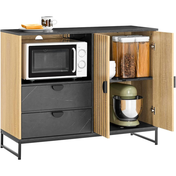 Кухонна шафа SoBuy з мікрохвильовою печкою, буфет, комод, шафа для мікрохвильової печі, багатофункціональна шафа для кухні та вітальні, дуб-чорний, 107×40×85 см, FSB103-N