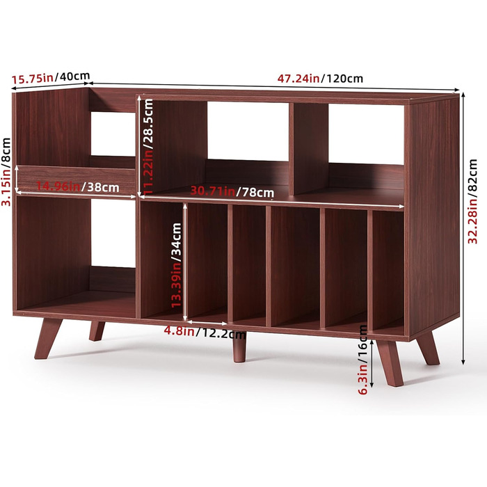 Стійка для платівок з полицею для зберігання, підставка для програвача, органайзер для вінілових платівок на 450 альбомів, полиця для музичної кімнати та вітальні (горіх)