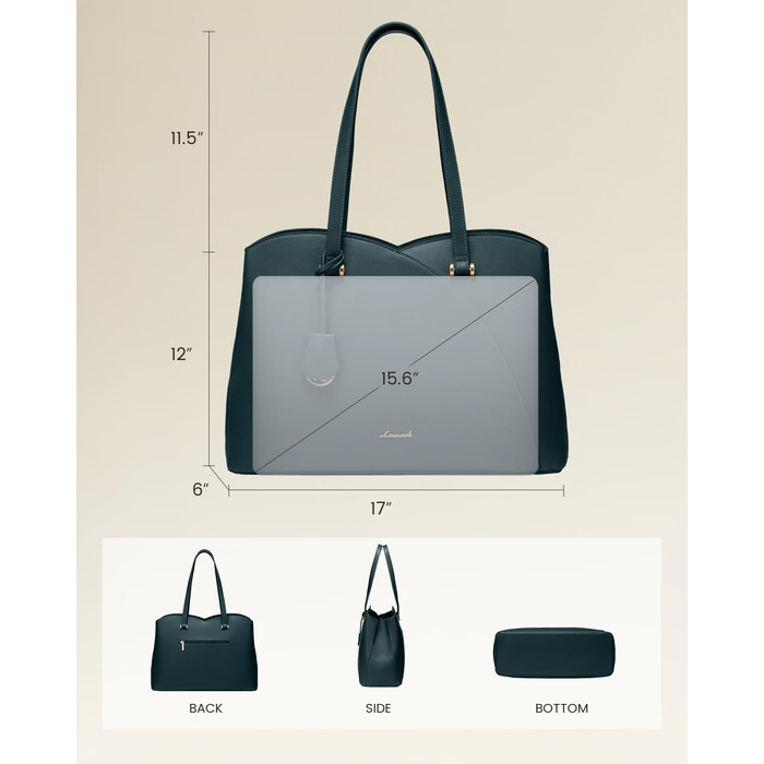 LOVEVOOK Сумка для жінок велика, шопер для ноутбука, сумка для роботи, офісна сумка, з PU шкіри, на плечі, для навчання, тоут-сумка для роботи, бізнесу, університету (15,6 дюймів, темно-зелений)