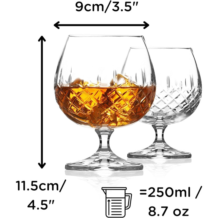 Набір келихів для коньяку Hemswell Kristall Cognacschwenker Set (2 шт) 250 мл – ідеально для коньяку та бренді, Wicklow Design
