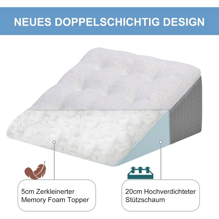 Подушка для ніг Havargo з піною з пам'яті, для підтримки ніг, знімний чохол, двошарова подушка для ніг, подушка-клинок