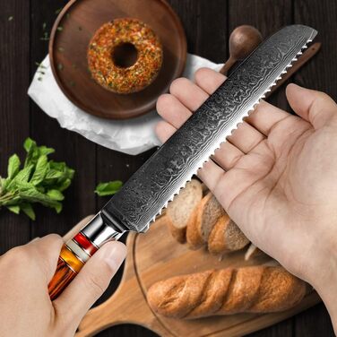 Японський кухонний ніж FANTECK Gyuto 20 см з дамаської сталі 67 шарів (8 дюймів) з ручкою Pakkaholz [Подарункова коробка]