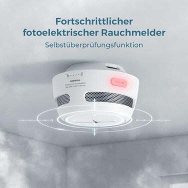 Набір датчиків диму Rauchmelder 6шт. AEGISLINK S500, 10 років роботи, фотоелектричні, з тестом та вимкненням звуку, сповіщення про слабкий акумулятор