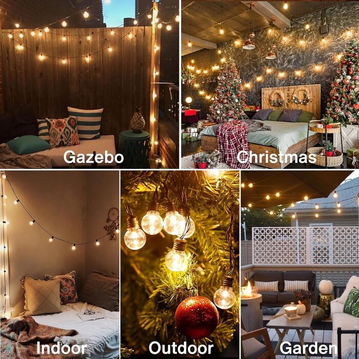 Ланцюжок прикрас для зовнішнього використання на батарейках G30, 9м, 20 LED, тепле біле світло, з пульт дистанційного керування, таймер, диммування, IP64, для саду, ялинки, балкона, бістро.