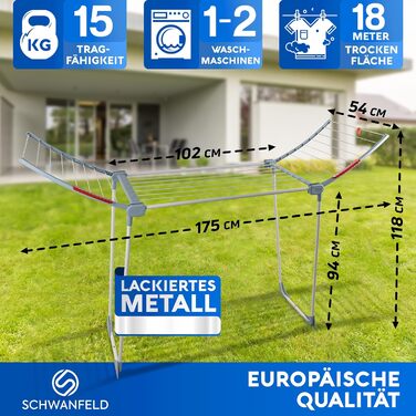 Сушильна стійка SCHWANFELD 18M - Преміальна складна сушильна машина розміру XXL, нековзна для балкона