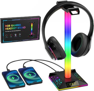 Кронштейн для гарнітури HCMAN RGB з 2 USB, світлодіодна підставка для навушників для ПК-геймера, чорний