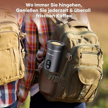 Портативна кавомашина Espresso Kejector з акумулятором: для дому, в подорожах, в авто. 3-в-1: кава, еспресо, капсули. Digital display, металевий сірий.