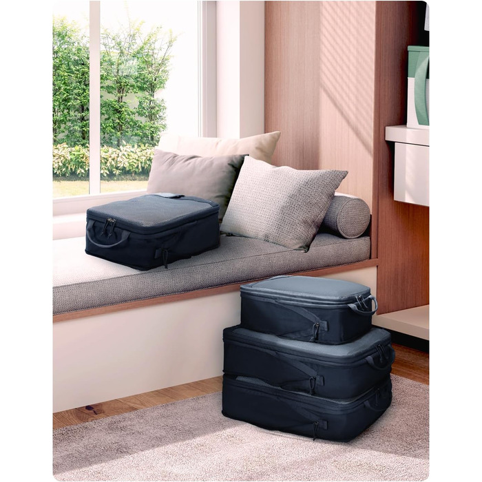 Набір компресійних органайзерів для валізи та рюкзака ECOHUB, 4 шт, з мітками та сіткою, темно-синій