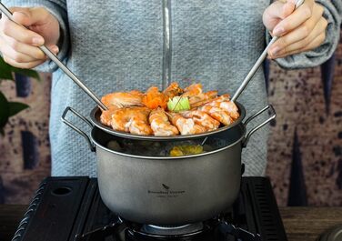 Набір посуду iBasingo Titan для кемпінгу: каструля 1.9L та сковорода 900ml з кришкою. Легкий, портативний, з кришкою, для приготування їжі на відкритому повітрі та вдома. Ti2057C