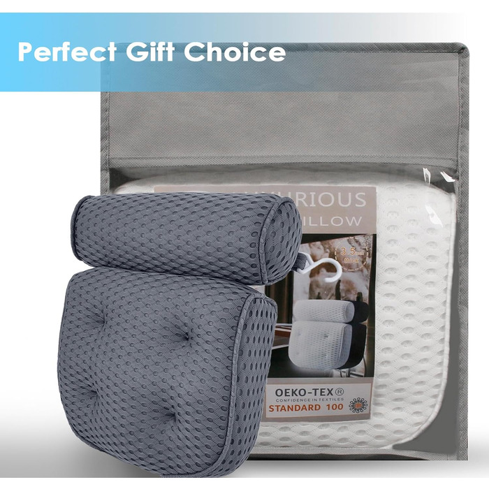 Подушка для ванни AEROiVi Luxuriös: комфортна підтримка голови та шиї, сітчаста тканина, сірий колір
