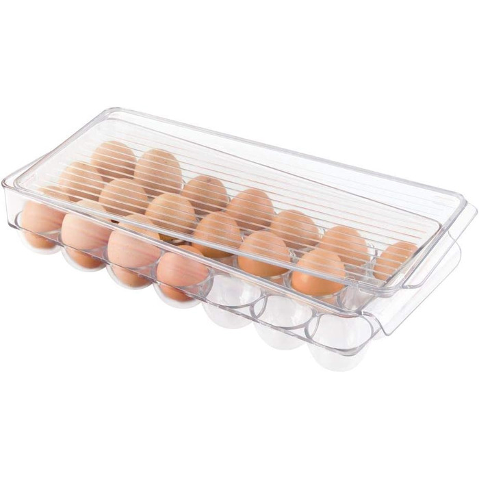 Контейнер для яєць IDesign 73030 для холодильника/ морозильної камери, невеликий пластиковий ящик для зберігання дванадцяти яєць (прозорий, 21 яйце)