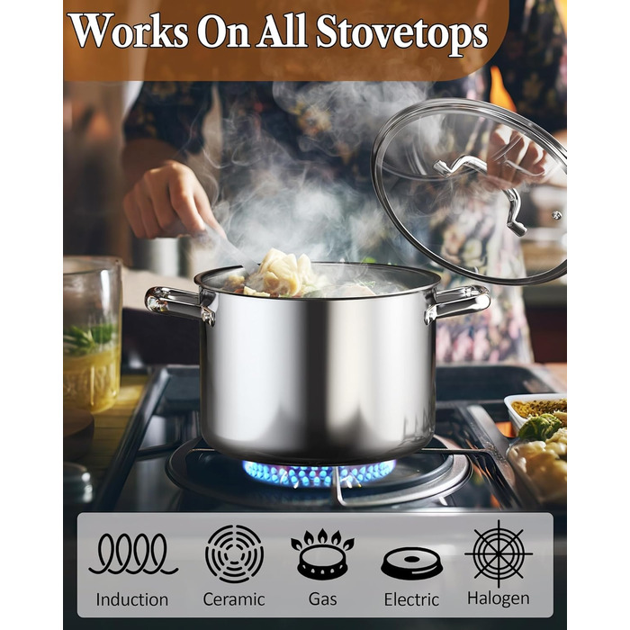 Набір каструль та сковорідок Cook N Home з нержавіючої сталі (7 предметів) з кришками з термостійкого скла, індукційний, придатний для миття в посудомийній машині, сріблястий (каструля для супу)