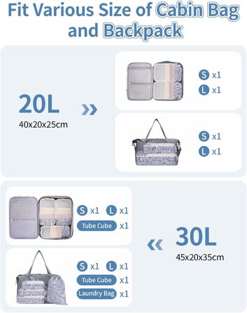 Набір органайзерів для подорожей Narwey з компресією, 6 шт, сумки-пакувальники для валізи та рюкзака (Блакитний листок)