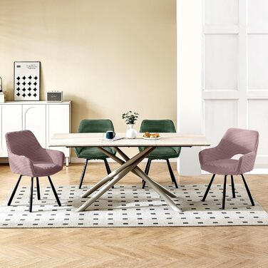 Набір з 4-х обертових стільців для їдальні з підлокітниками, 360° обертання, кухонні стільці, сучасні м'які стільці з тканинною спинкою для кухні, їдальні, спальні, бежеві