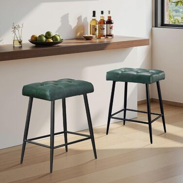 Набір з 2 барних стільців, м'яке сидіння з мікрофібри, ретро дизайн з підніжкою, висота 62.5 см, без спинки, для кухні, бістро, їдальні - сірий (зелений туфтинг)