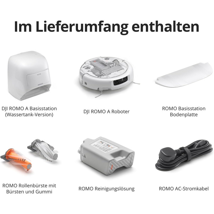 Робот-пилосос DJI ROMO S з функцією миття підлоги, 25 000 Па потужність всмоктування, розпізнавання перешкод рівня дрона, два робочі руки, 200 днів без обслуговування, автоматичне очищення та сушіння моп-насадки (DJI ROMO A (версія з баком для води))