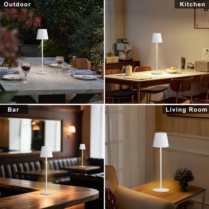 LED настільна лампа бездротова з акумулятором, 3 режими кольору, регулювання яскравості, сенсорне управління, USB-C зарядка, для дому, кемпінгу