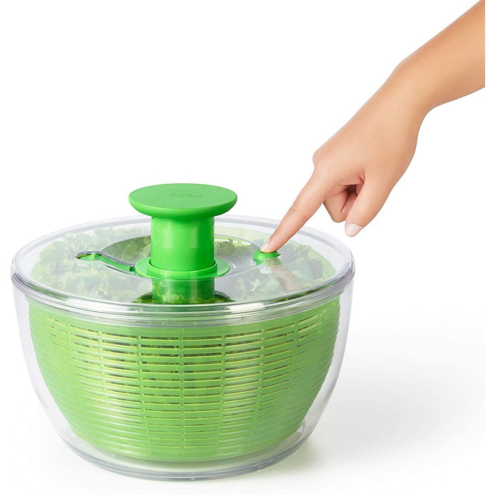 OXO Good Grips Салатниця-центрифуга з ситом та кришкою, зелена – для сушіння салату, велика