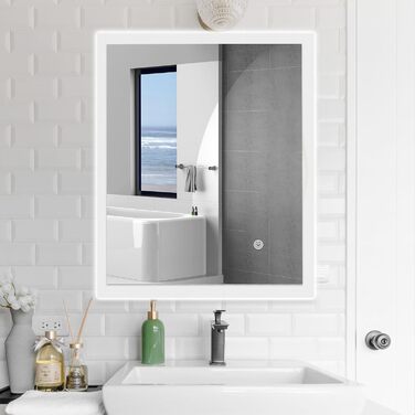 LED дзеркало для ванної кімнати з підсвічуванням | Вологостійке (IP54) | Сенсорне керування | 60x50 см | Вертикальна/Горизонтальна установка