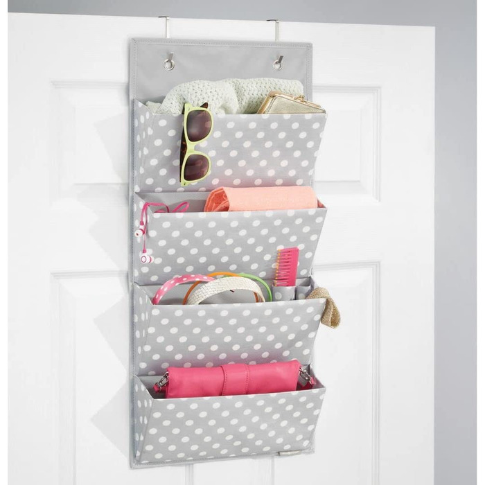 Підвісне сховище mDesign з 4 великими кишенями-Дитяча кімната для зберігання дитячого взуття аксесуарів та одягу-Підвісний кишеньковий гардероб- (сірий / білий)