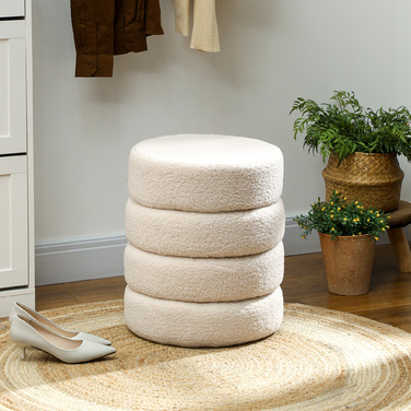 Пуф HOMCOM, круглий, з м'якою оббивкою Teddy Fleece, металевий каркас, витримує до 120 кг, діаметр 40x45 см, бежевий