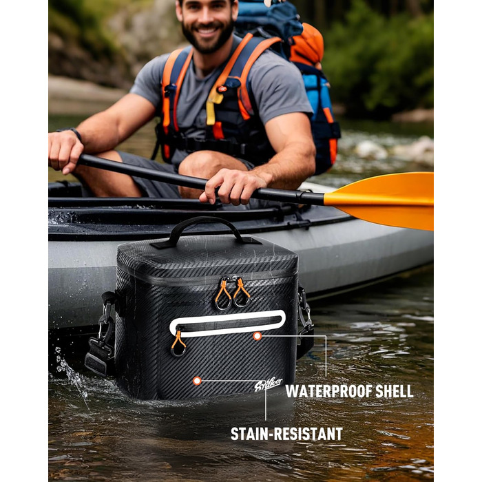 Сумка-холодильник 14л ізольована водонепроникна Carbon-Schwarz для кемпінгу, пікніка, пляжу та грилю. Термоізоляція, міцна та герметична.