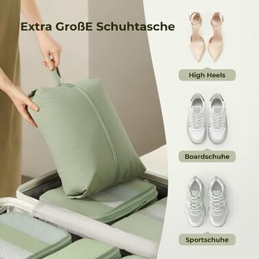 Набір компресійних органайзерів для одягу в подорожі 8 предметів, дорожні сумки-пакувальники для валізи та рюкзака, Matcha Green