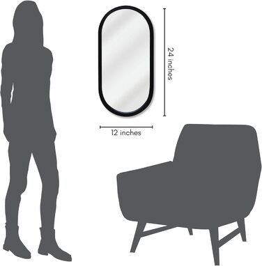 Дзеркало овальне Americanflat Spiegel Oval 30x61 см - чорне, для ванної, вітальні, спальні