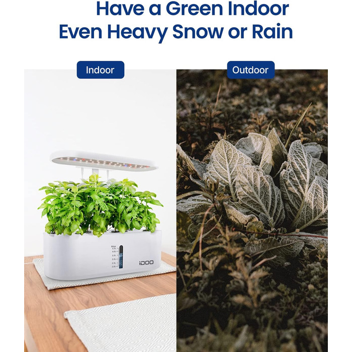 iDOO Система гідропоніки Smart Garden: 10 касет, таймер, LED лампа, вентилятор, регульована висота, для вирощування зелені