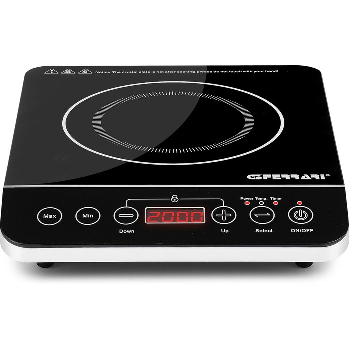 Індивідуальна індукційна плитка Ferrari Energy G10061, 2000W, цифровий дисплей, регулювання температури, легка чистка, велика поверхня приготування, таймер, Soft-Touch панель керування