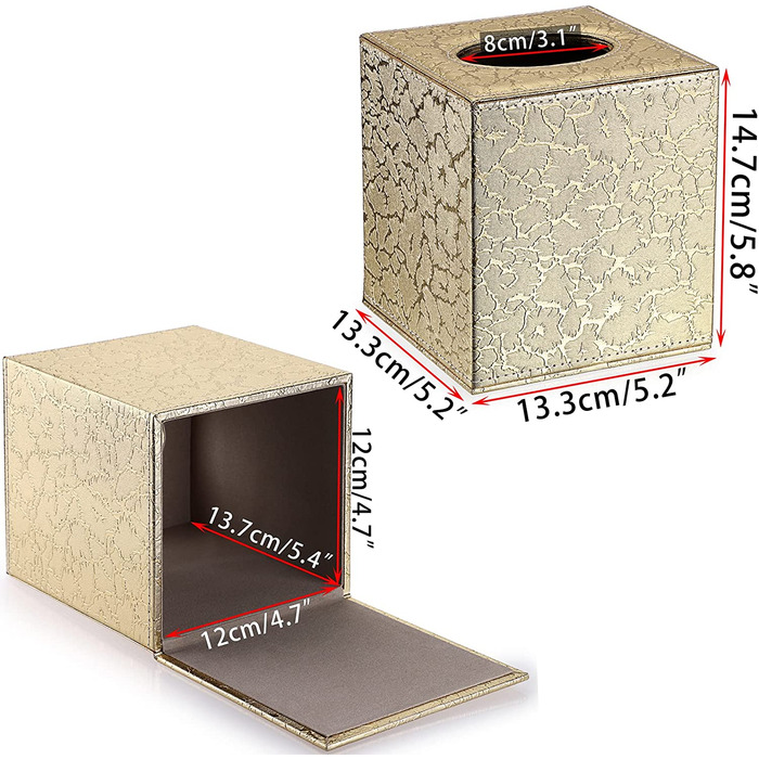 Шкіряна коробка для серветок і паперу (золото) 14x14x15 см