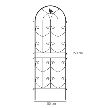 Набір з 2 шт. шпалер для в'юнких рослин з птахами. Садові шпалери для овочів, лози, квітів. Металева сітка, 50 x 150 см, чорний колір.